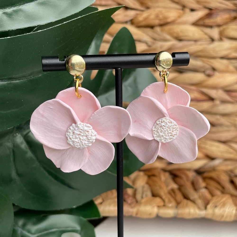 Handmade Dainty Pink Flower Polymer Clay earrings